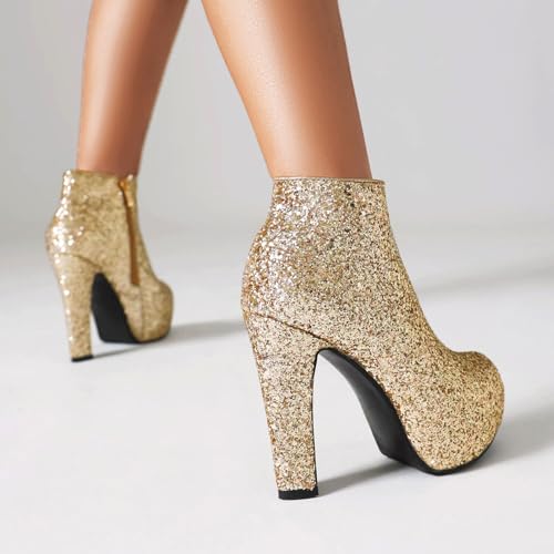 Women's Sexy Glitter Chunky Platform Booties, Shiny Sequin High Heel Ankle Boots, Sparkly Bling Fashion Boot3