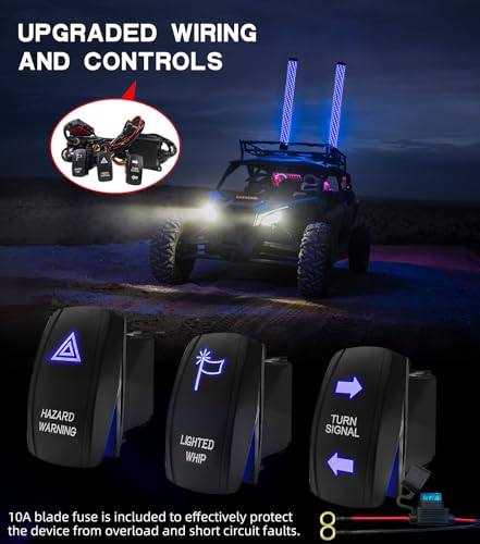 Image of ZIMABLUE 2PC 2FT Fat Whip Lights for Side by Side, App & Remote Control RGB Chasing Light Whip with 3 Switchs for ATV UTV Dune Buggy Truck,LED Whip Light Compatible with Polaris RZR Can-Am Maverick X3