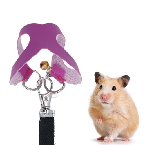 Harnais en corde pour hamster, ensemble harnais et laisse en cuir synthétique doux et facile à porter, avec clochettes, pour la marche en plein air (violet)