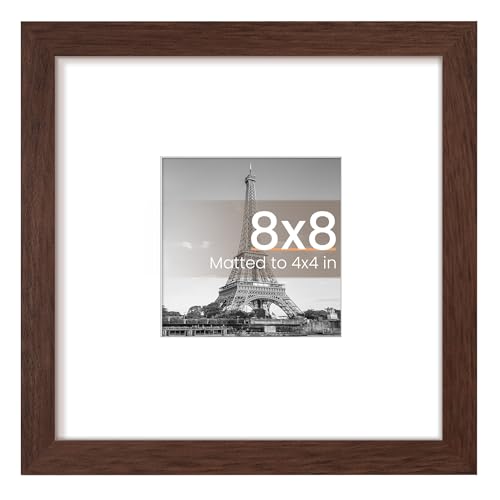 Image of upsimples 8x8 Picture Frame, Display Pictures 4x4 with Mat or 8 x 8 Without, Wall Hanging Photo Frames, Brown, 1 Pack