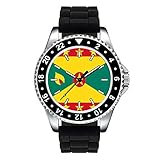 Grenada Timest - Grenada Länder Flaggen Uhr Unisex Erwachsene mit Silikonarmband in schwarz Rund Analog Quarz SE0420b