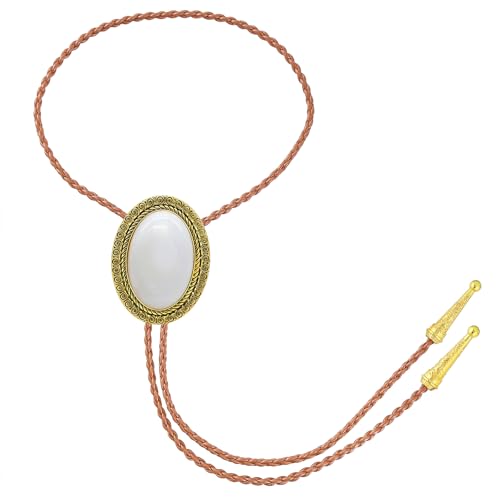 Image of Jeilwiy Bolo Tie for Men Real Stone Westwern Cowboy Ties Silver Bolos Women Leather Necktie Gift for Birthday Christmas