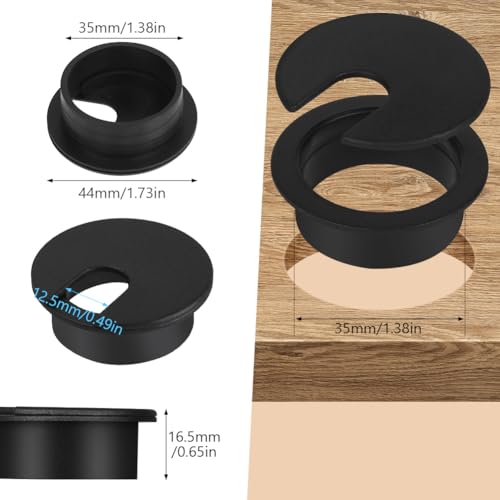 Flintronic 12 Stück Kabeldurchführung Schreibtisch, 35mm Kabeldurchlass mit 1 Lochsäge 60mm, Kabeldurchlass Kabelauslassdose, Schreibtisch Kabellochabdeckungen, für Tisch Büro Schreibtische, Schwarz