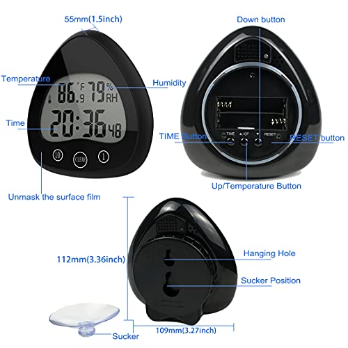 Zeithalter Shower Timer Kitchen Clock With Alarm, Waterproof For Water Splashes, Visual Countdown Timer, Time Management Tool, Indoor Temperature Humidity, Suction Cup, Hole Stand #TOP1