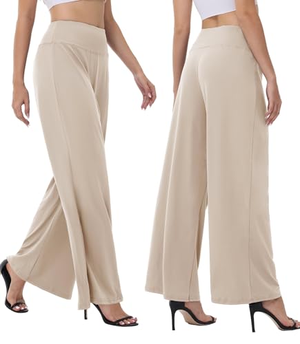 Image of ZOOSIXX Wide Leg Palazzo Pants for Women - High Waist Casual Beach Lounge Pants Loose Flowy Pants Stretchy Trousers