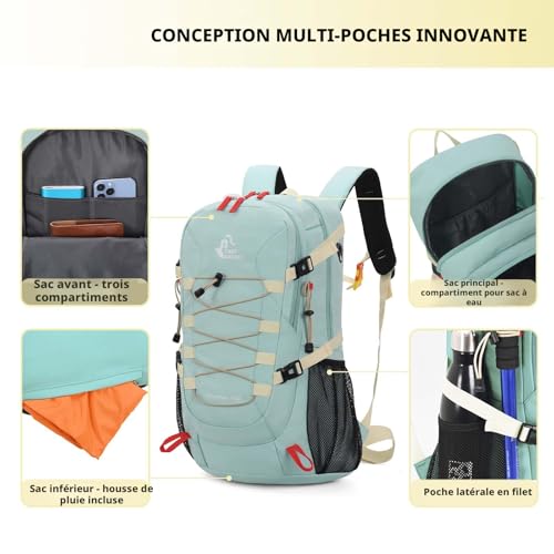 Sac à dos de randonnée imperméable avec housse de pluie intégrée