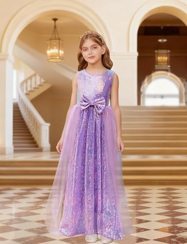 EULIMENE Girls Birthday Dress Sparkly Princess Graduation Dress Tulle Formal Pageant Dresses Wedding Party Ball Gown Dresses for Girls 7-8 Purple — view 5