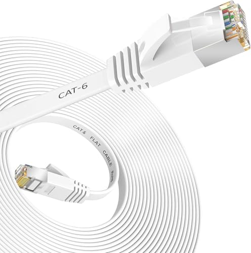 ETZIN Cat6 Ethernet 15 Meter Cable RJ45 Flat LAN wire High Speed 250MHZ / 1 Gigabit Speed UTP LAN Cable, Network Internet Cable, Patch Computer Cord Gigabit Category 6 Wires for Modem White (15M)