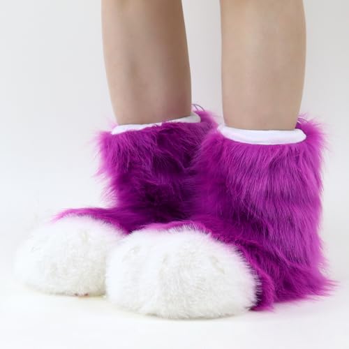 Image of Animal Fuzzy Slippers Bear Cat Wolf Dog Fox Fursuit Feet Paw Claw Shoes Furry Boots Costume Accessories for Adult Kids