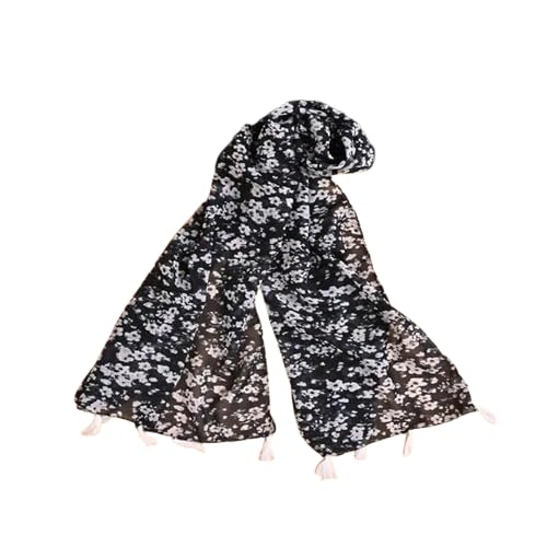 Material Scarf for Girl | Printed Black Floral Pattern Design Stole - Lightweight & Long for Summer and Winter (Pack of 1) Black-image-42
