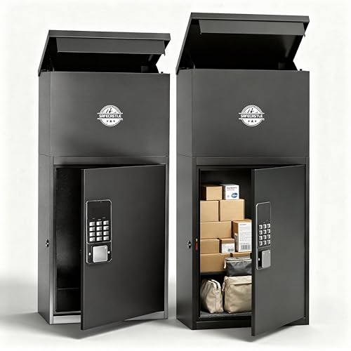 Anti Theft Large Outdoor Smart Lock Package Delivery Box | Letter Drop Mailbox Keyless Unlock Coded Lock with Alarm System Parcel Box Weather, Rust and Corrosion Resistance Coting for Home or Office