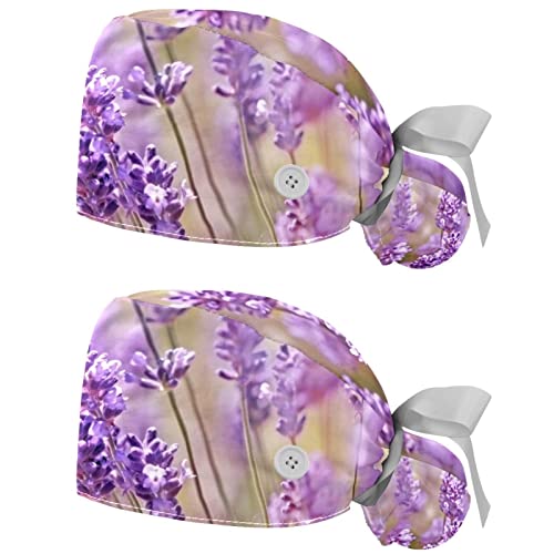 Casquettes de travail respirantes à motif lavande violette chapeaux bouffants