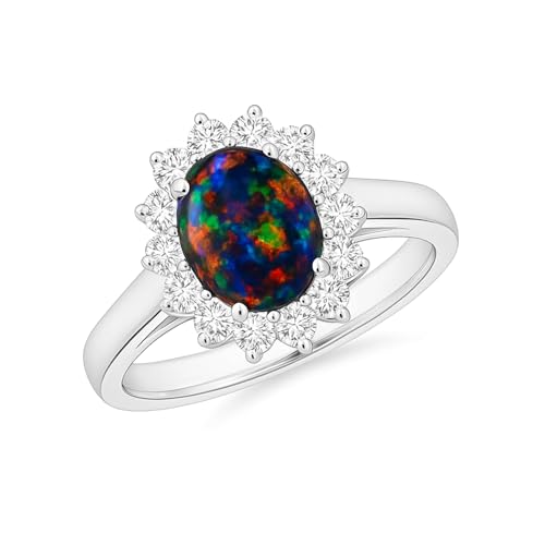 Bague halo opale noire ovale en argent 925 et oxydes de zirconium pour femme