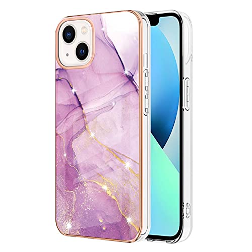 IMIRST Basic Case Compatiable with iPhone 13 IMD Soft TPU Silicone Bumper Matte Marble Scratch-Resistant Slim Protective Phone Case Back Cover for Apple iPhone 13,YBI Light Purple