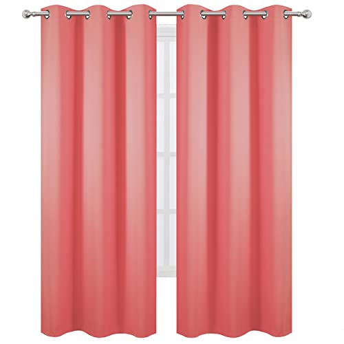 Image of LEMOMO Blackout Curtains 38 x 84 inch /Coral Curtains Set of 2 Panels /Thermal Insulated Room Darkening Bedroom Curtains