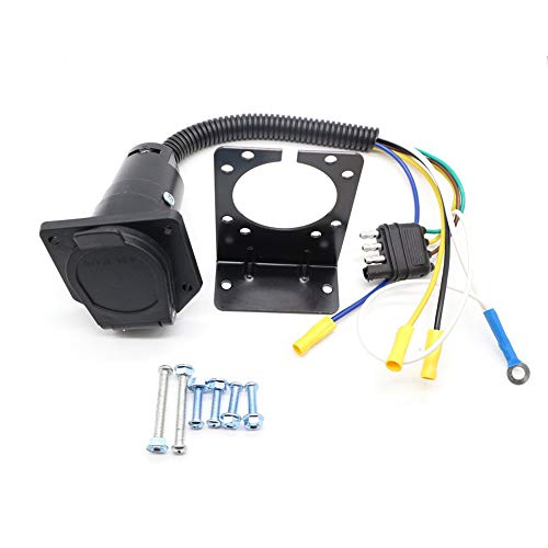 MUYI - Adaptador de Enchufe Plano de 4 Pines a 7 enchufes de Remolque, Conector de 12 V estándar Americano, Adaptador de Enchufe de luz para Remolque