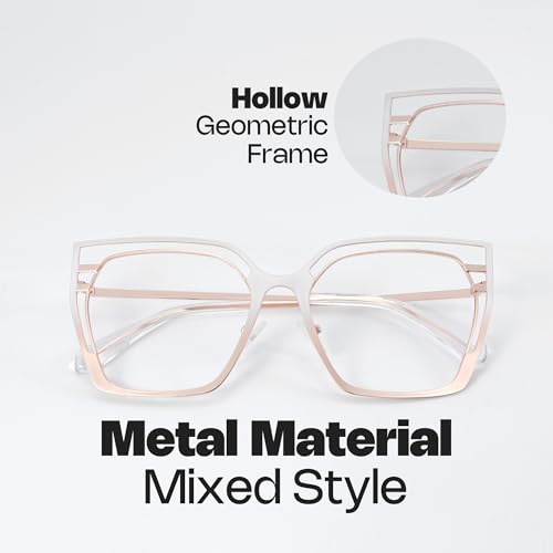 Image of Zeelool Glasses Frames for Women Oversized Square Non Prescription Eyeglasses White Metal Designer Eyewear Glasses Quinn JGM663645-02