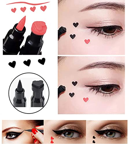Go Ho 2Pcs Eyeliner Stamps,Black&Red Eyeliner Heart Stamp Eyeliner For Love Gift Fun Makeup,Double-Side Long-Lasting Waterproof Perfect Wing Cat Eyes Stamp Eyeliner,Liquid Eyeliner Colorful Set Wingliner Shapes #TOP1