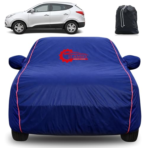 Image of 100% Waterproof Car Cover for Hyundai's Tucson 2005-2015 | All-Weather, Dustproof & UV Protection | Heavy-Duty 3-Layer Fabric | Custom Fit with Mirror & Antenna Pocket | Navy Blue