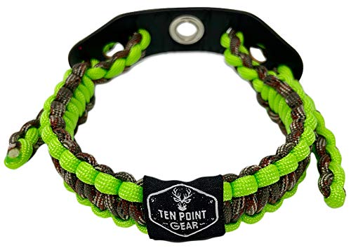 Ten Point Gear Bow Archery Wrist Sling 550 Paracord - Survival Hunting Shooting - Durable Leather with Metal Grommet (Multiple Camo Options) (Flo-Green & Camo)