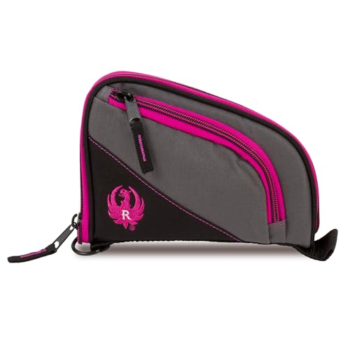 Allen Company 8' Compact Pistol Case for Women - Made with Soft Knit Lining and Barrel Pocket - Gun Storage Accessory with Lockable Zipper - Heavy-Duty Handgun Protection - Black/Gray/Orchid