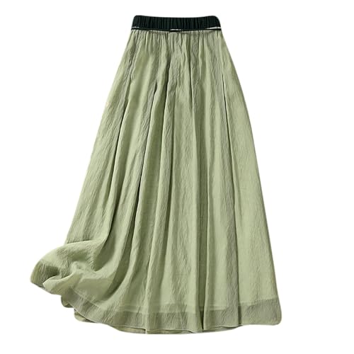 Summer Cotton Linen Skirts for Women Trendy A-Line Flowy Long Skirts Lace-Up Elastic Waist Beach Vacation Skirts