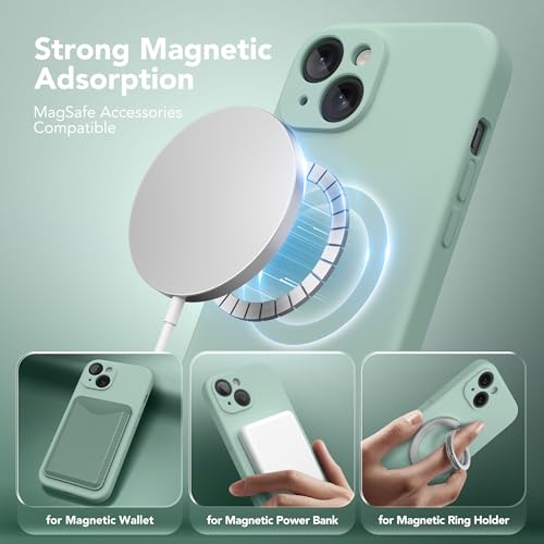 Image of Magnetic for iPhone 15 Case, Compatible with MagSafe, [Screen Protector + Full Camera Protection], Silicone Shockproof Anti-Scratch Protective Phone Case for iPhone 15 6.1 inch, Mint