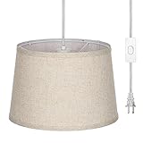 EDISHINE Plug in Pendant Light, Hanging Light with 15ft Clear Cord, On/Off Switch, Beige Linen...