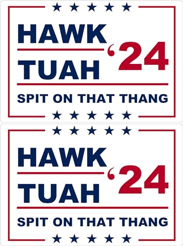 AYJERY 2 Pack Hawk Tush Spit on that Thing Magnets Reflective Vinyl Sign Laptop Decal Car Bumper Window Waterproof Magnet Decoration, White, SDFD-0315