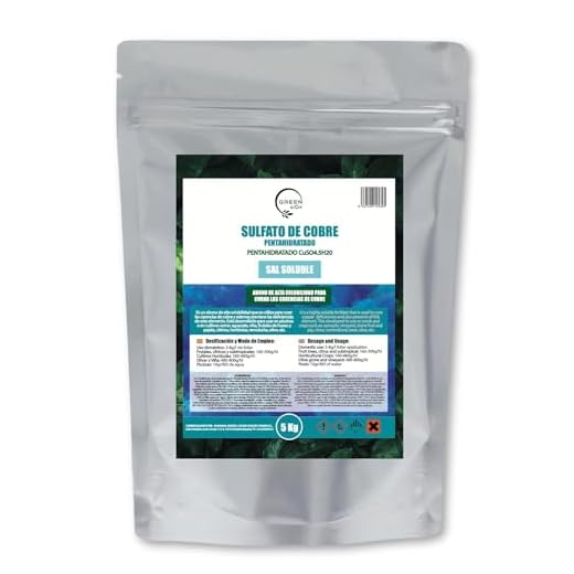 GREEN GOF Sulfato de Cobre cúprico CuSO, 5 Kg. Sal Soluble. Fungicida de Origen Natural. Abono para curar las carencias de cobre. Uso en Piscinas, Plantas y Cultivos.
