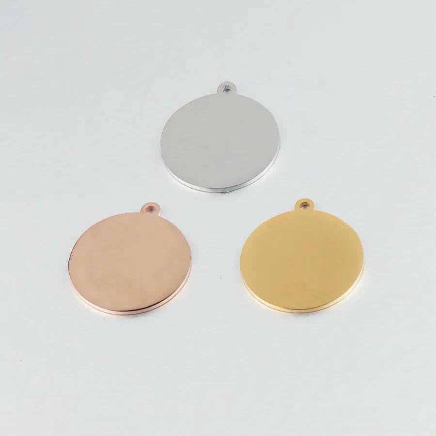 Lot de 20 breloques rondes en acier inoxydable 304 poli miroir, 20 mm, 25 mm, 30 mm, pour la fabrication de bijoux, or rose, 30 mm