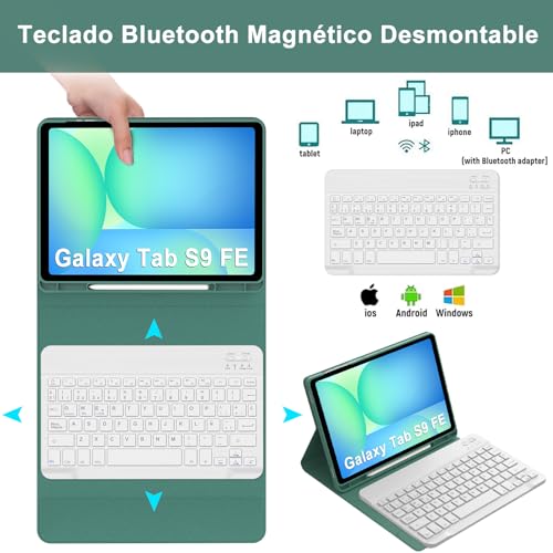 Teclado para Samsung Tab S10 FE evita errores de escritura con funda magnética Ñ español 3