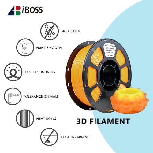 Image of iBOSS 3D Printer Filament, Temperature Color Change PLA+ Filament 1.75mm+ /-0.02mm, Neatly Wound 3D Printing Filament, Fit for Most FDM 3D Printers, 1KG Spool. (Orange to Yellow)