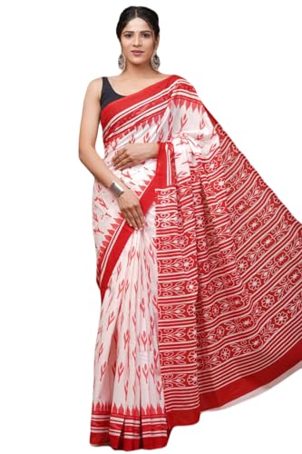 Image of Hand Block Printed Cotton Mulmul Saree | Soft Lightweight Summer Saree | Pure Cotton Traditional Indian Saree for Women