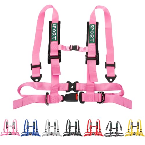 Image of 4 Point Racing Harness With Padding Heavy Duty Buckle Upgraded 3 Inch Straps UTV Harness 4 point Universal Adjustable for Adults Easy Install, Pink