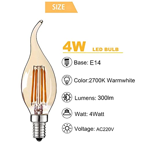 10 stuks C35 LED E14 kaars lamp 4 W, LED filament gloeilampen, amber glas, warm wit 2700 K, 300 lm, vervangt gloeilampen… - Afbeelding 3