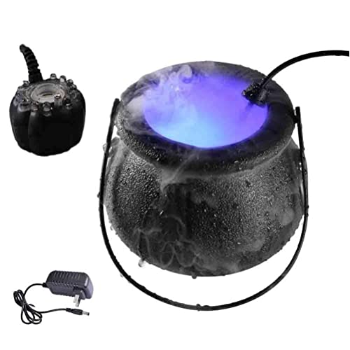 OHEPFD Halloween Witches Pumpkin Cauldron Mist Maker with 12 LEDs Lights Color Changing Fogger Mist Maker Halloween Home Outdoor Porch Party Decorations, U.S. regulations