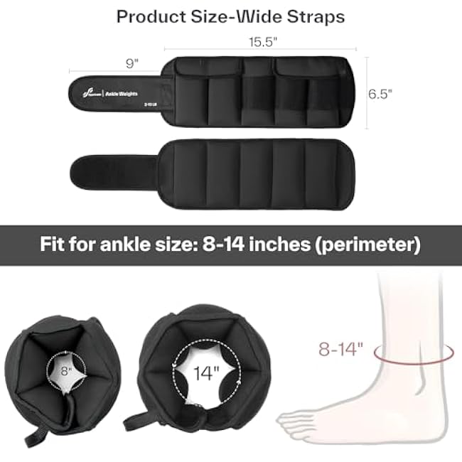Sportneer Adjustable Ankle Weights for Women and Men 1 Pair of 4 8 12 16 20 LBS Heavy Weighted Leg Weights with Adjustable Straps, Strength Training Weights for Yoga, Aerobics, Gym, Fitness, Workout