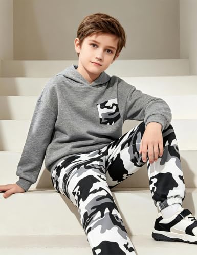 Image of KANGKANG Boys Clothes Two Piece Long Sleeve Hooded Sweatshirt Top Camouflage Sweatpants Fall Outfits Winter Clothes Set 6-16Y