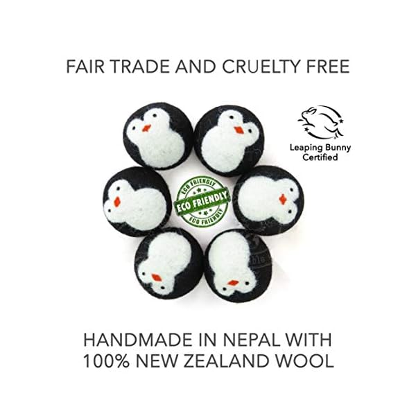 Bio-Öko-wolle Trockner Kugeln - schwarz Pinguin - 6er Pack - 100% handgemacht, Fair Trade, Bio, keine Fusseln - Premium… – Bild 7