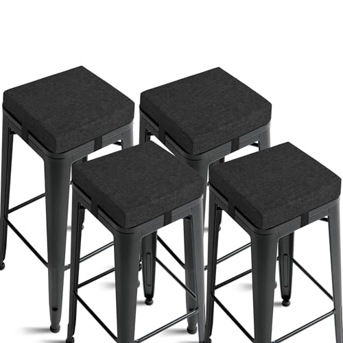 FlyGulls 6.5cm Thick Bar Stool Cushions with Ties 30x30 Set of 4 Black