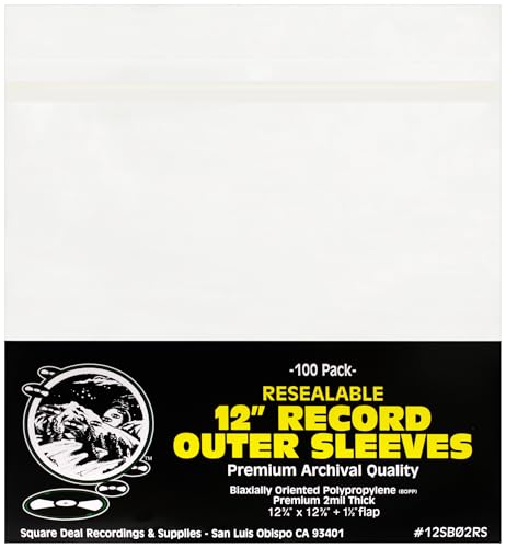 (100) 12' Archival Resealable Record Outer Sleeves - Super Clear Premium 2 Mil Thick Archival...