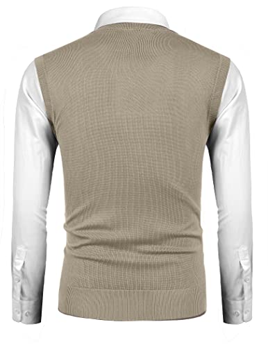 Coofandy Sweater Vest For Men Sleeveless Knit Vest V Neck Slim Fit Sweater Vests Knitwear Khaki S #TOP3