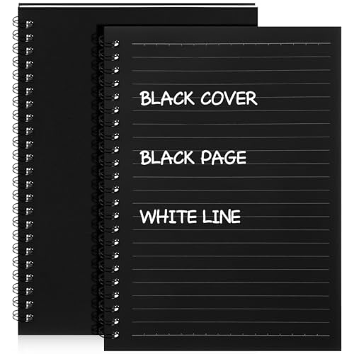 Image of Yahenda 2 Pcs Spiral Notebooks,1 Subject,Wide Ruled, Black Inner Pages
