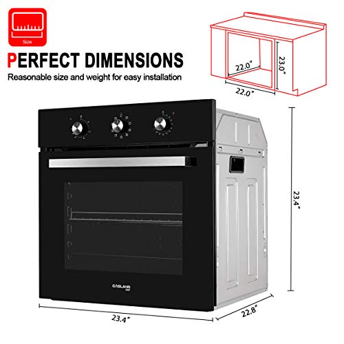 Single Wall Oven Electric, Gasland Chef Es609Mbn 24" Built-In Wall Oven, 240V 3200W 2.3Cu.ft Convection Wall Oven With Rotisserie, 9 Cooking Modes, Mechanical Knob Control, Transparent Window, Black #TOP5