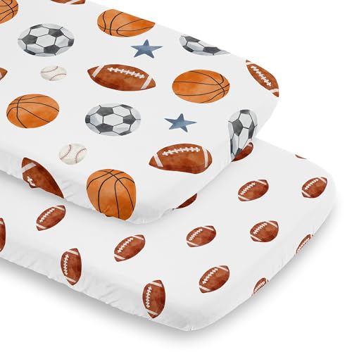 Image of Sweet Jojo Designs 2-Piece Baby Bassinet Sheets Set (Sports Theme) for Boys, Infant Newborn Nursery, Oval, Rectangle & Hourglass Mattress (Football Print & Watercolor Vintage Sport Themed, Blue Stars)