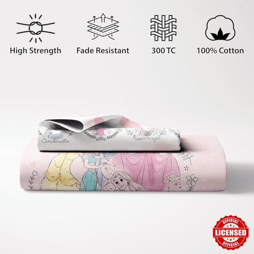 Image of Sassoon Disney Princess (Pink) Digital Printed, Cotton Single Bedsheet, 300 TC, 1 Pillow Cover, Fade Resistant, Bedsheet for Kid's Bedroom, (1.50m X 2.35m)
