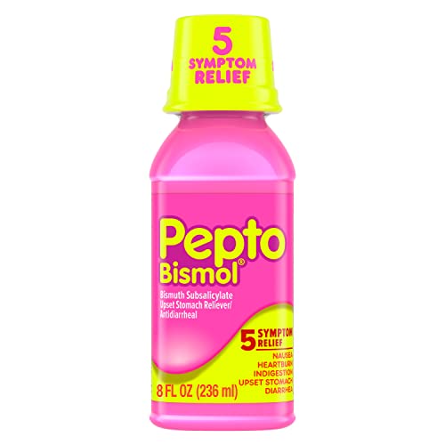 Pepto Bismol Original Liquid 5 Symptom Medicine - Including Upset Stomach and Diarrhea Relief 8 oz (Packaging May Vary)