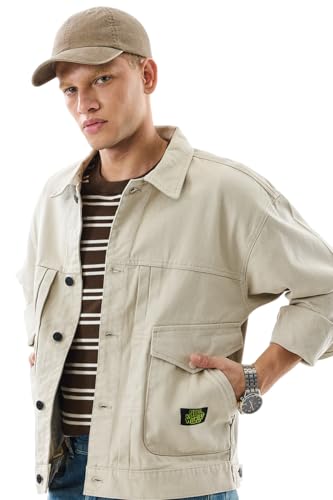 Image of SNITCH Men Casual Jacket | Relaxed Fit Point Collar Solid Style Full Sleeve | 100% Cotton Twill Weave Durable Design With 4 Pockets For Everyday Outings Wear