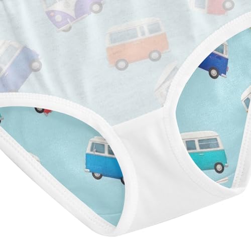 Girls Panties, Colorful Retro Camper Toddler Briefs, Girls Cotton Underwear, 2T–8 Years4